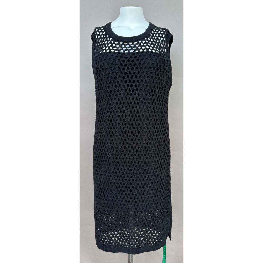 LNA Dress XL Black Trey Open Crocheted Mesh Knit Sleeveless Sheer Illusion Lined